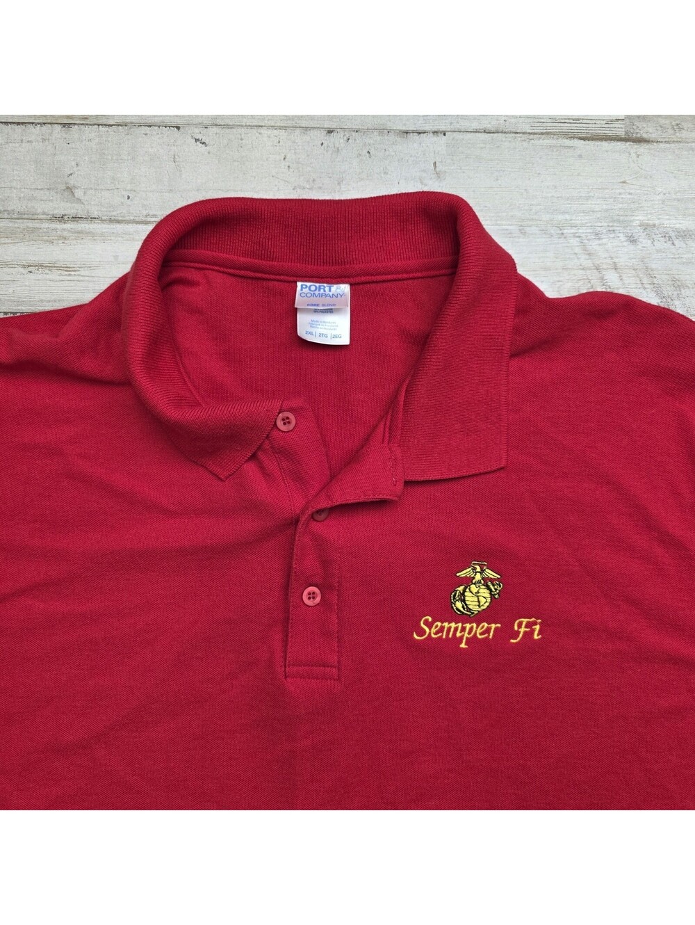 Vintage US Marine Corps Embroidered Red Polo Shirt Semper Fi Mens 2XL Military